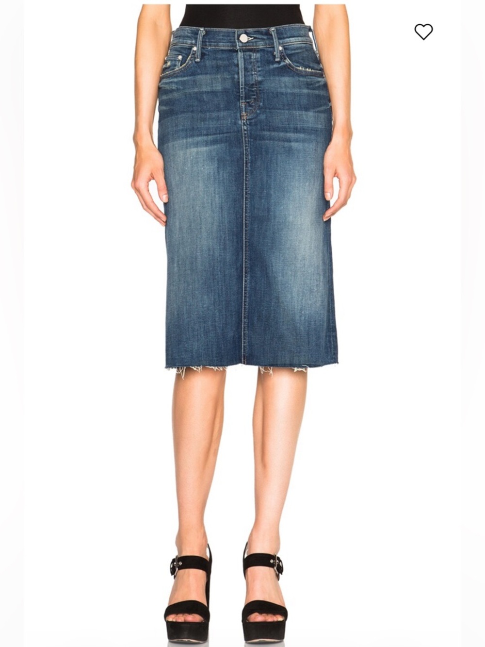 MOTHER Easy A Skirt in Double Trouble MIDI Denim Skirt Size 30